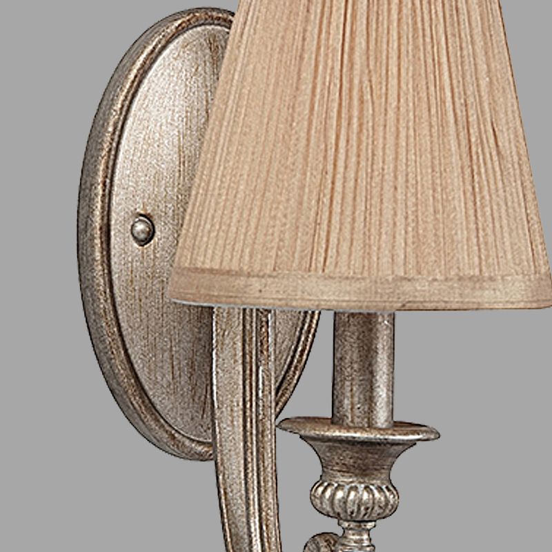 1-Head Pleated Shade Wall Sconce Traditional Tan Fabric Wall Mount Light for Living Room