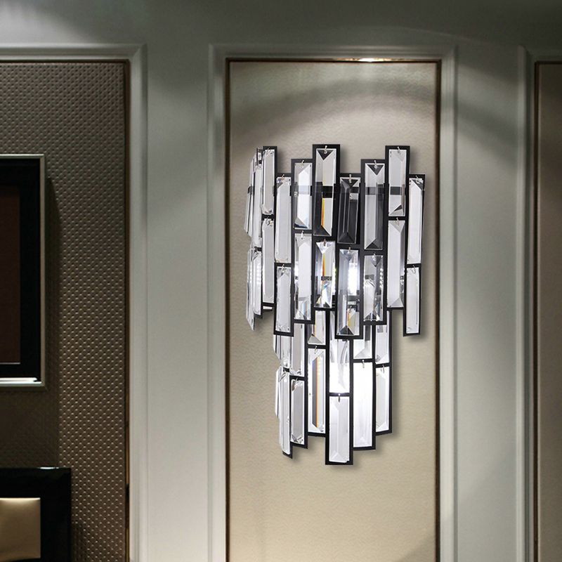 Clear Crystal Block Wall Lamp Contemporary Stylish LED Black Finish Wall Light Fixture for Corridor