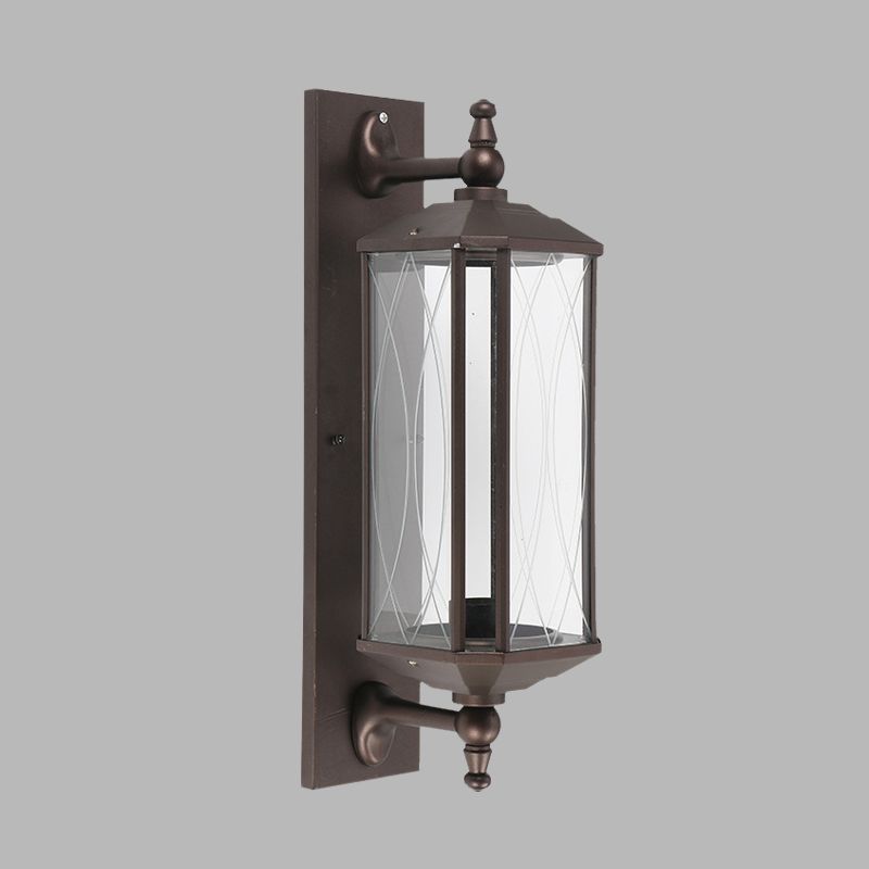1 Bulb Rectangle Sconce Lighting Farmhouse Dark Coffee Clear Glass Wall Mount Lamp for Gate