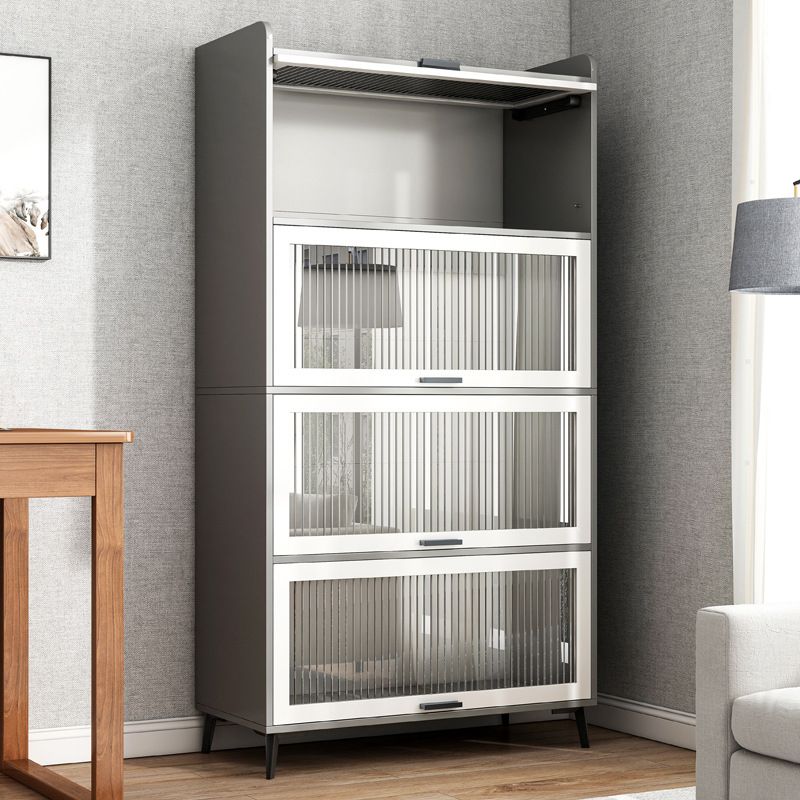 Wooden Engineered Wood Bookcase with Doors Closed Back Bookshelf Doors Included