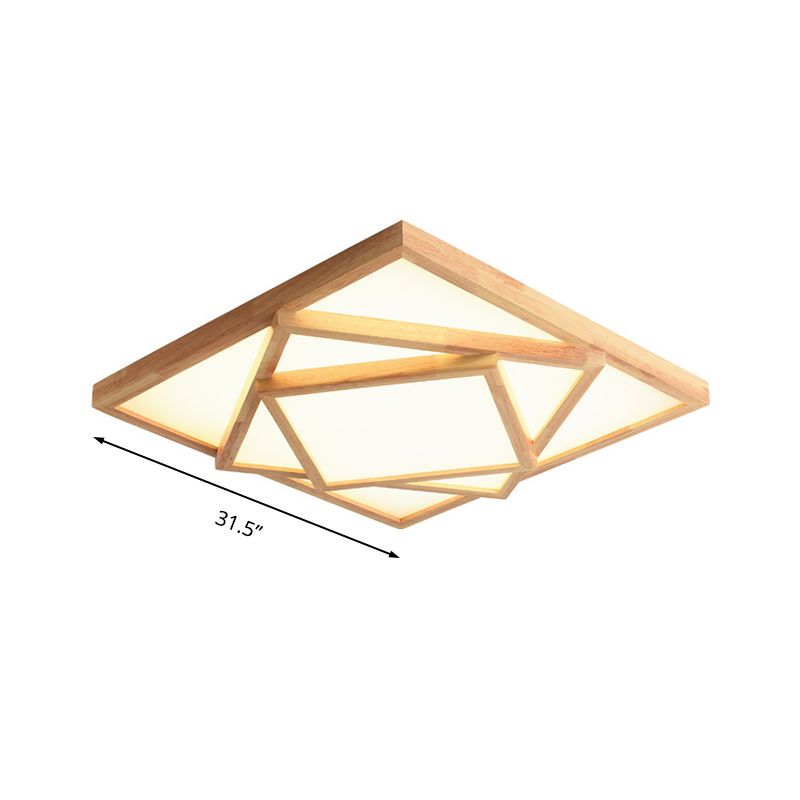 Plafonnier carré de 19/25/31.5 pouces de large, minimaliste, en bois, beige, LED, lampe encastrée, lumière blanche/chaude/naturelle