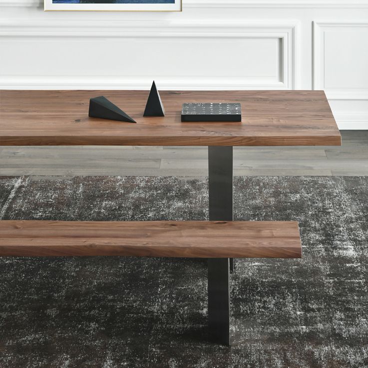 Rectangle Glam Dining Table Solid Wood Brown Fixed Table with Double Pedestal Base