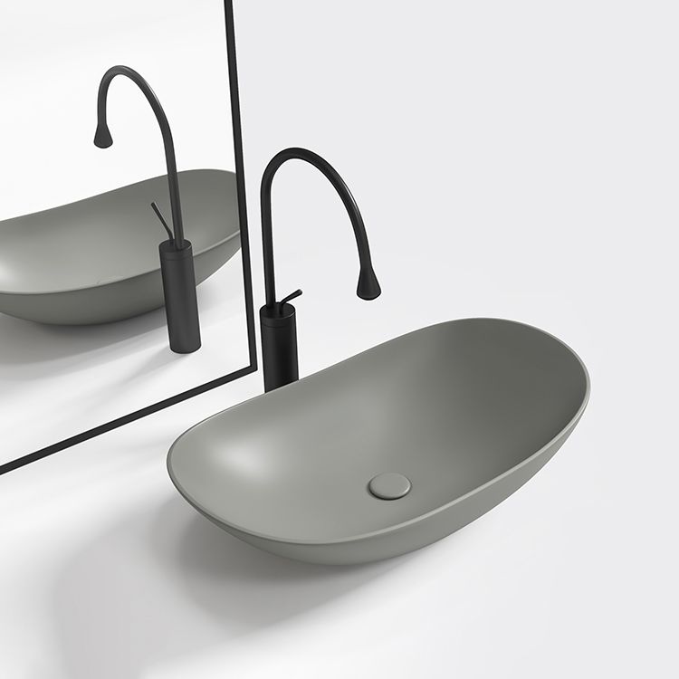 Contemporary Bathroom Sink Porcelain Oval-Shape Vessel Lavatory Sink with Pop-Up Drain