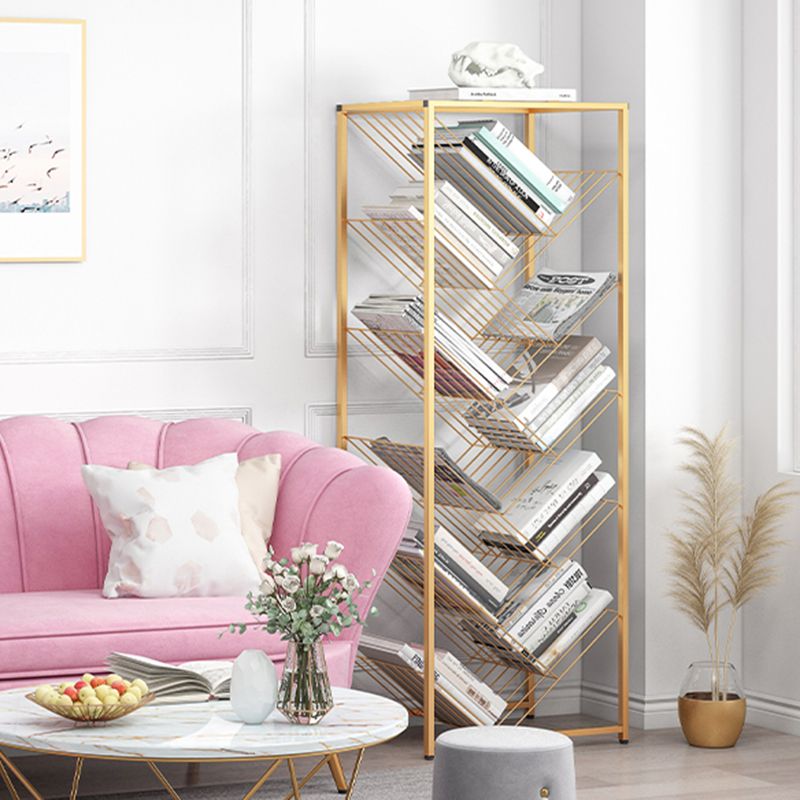 Metal Vertical Geometric Bookcase Contemporary Style Closed Back Shelf