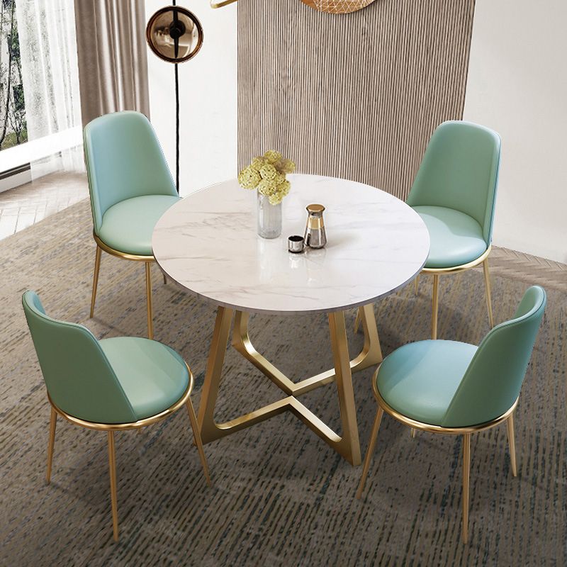 Glam Stone Round Dining Table Double Pedestal Table for Dining Room