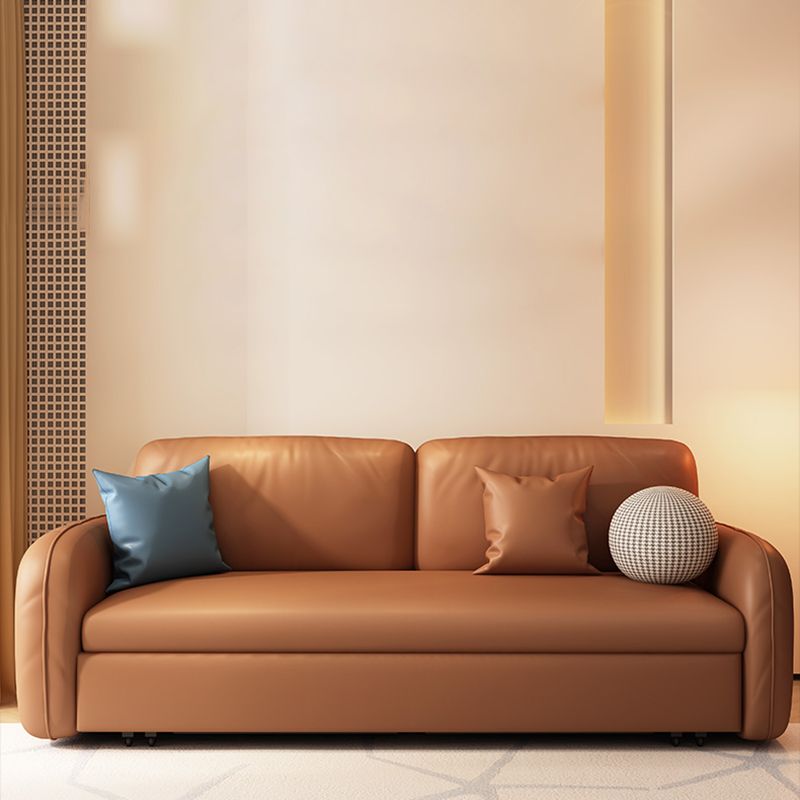 Sewn Pillow Back Seating Faux Leather Sofa with Pillows in Brown