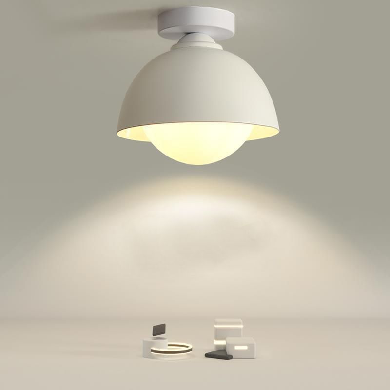 Dome Shape Flush Mount Modern Style Metal 1 Light Flush Ceiling Light in White/black