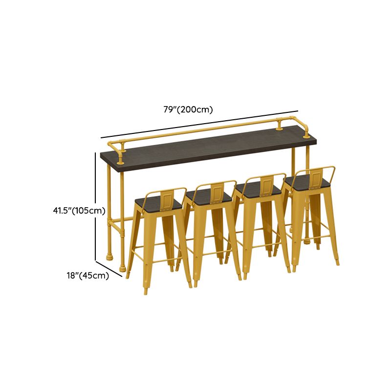 Wood and Metal Bar Stool and Table Set 1/3/4/5/6 Pieces Rectangular