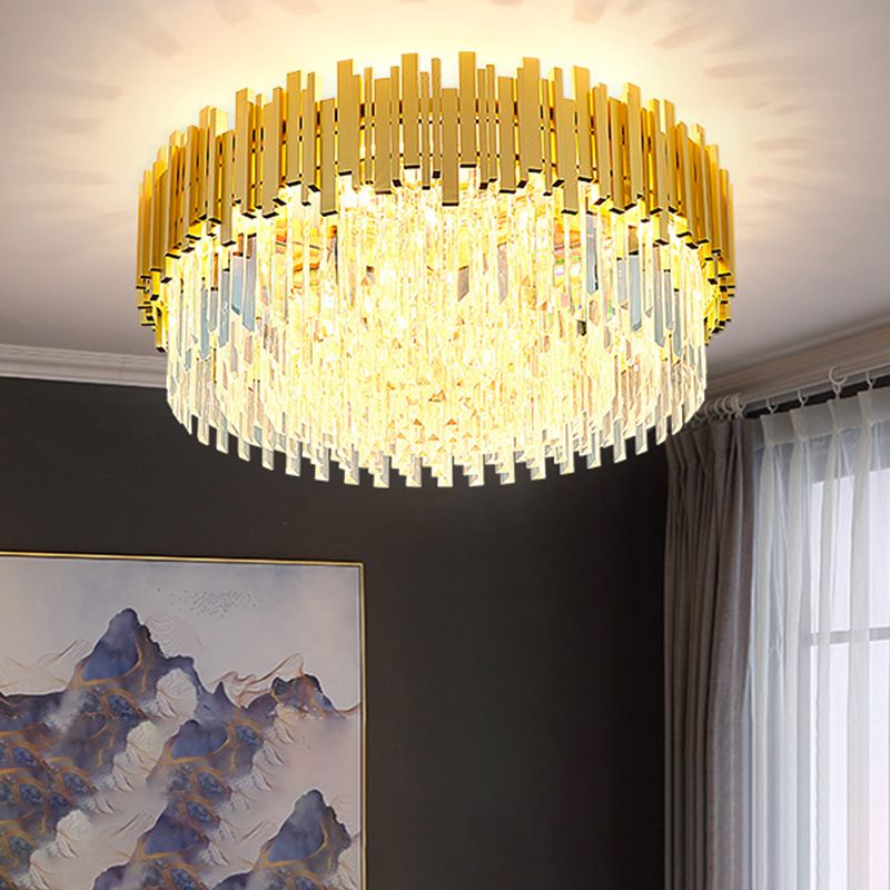 Postmodern Style Drum Ceiling Light K9 Crystal Bedroom Chandelier Lighting in Gold