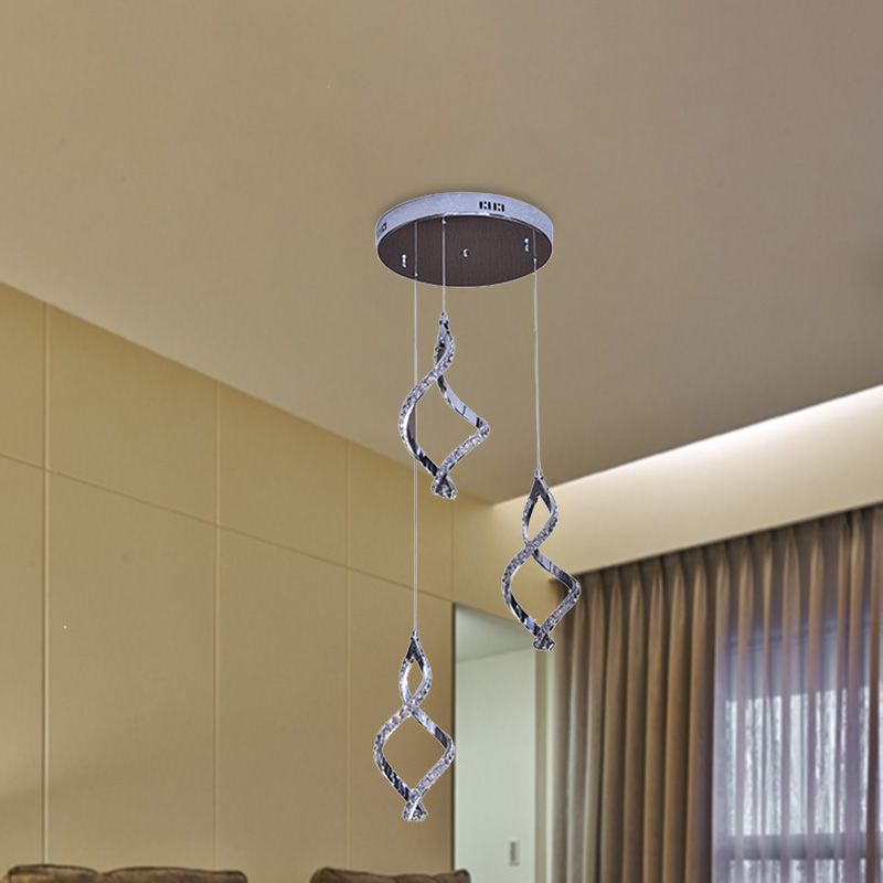 Colgante de clúster en forma de níquel Estilo moderno 3 luces 3 luces de cristal iluminación con luz cálida/blanca