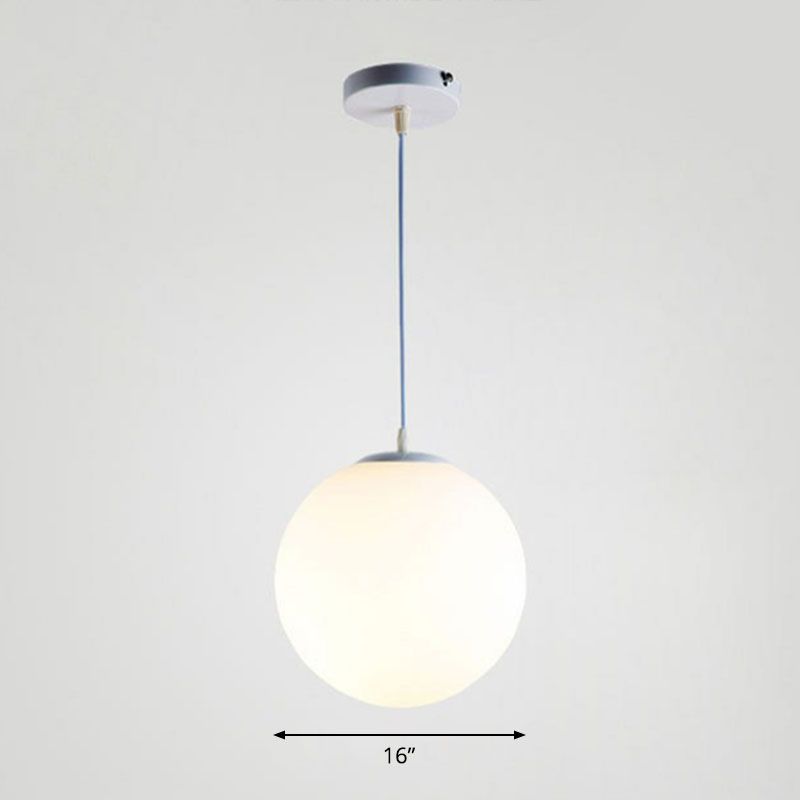 Single Restaurant Hanging Light Minimalist White Ceiling Lamp with Sphere Opal Glass Shade