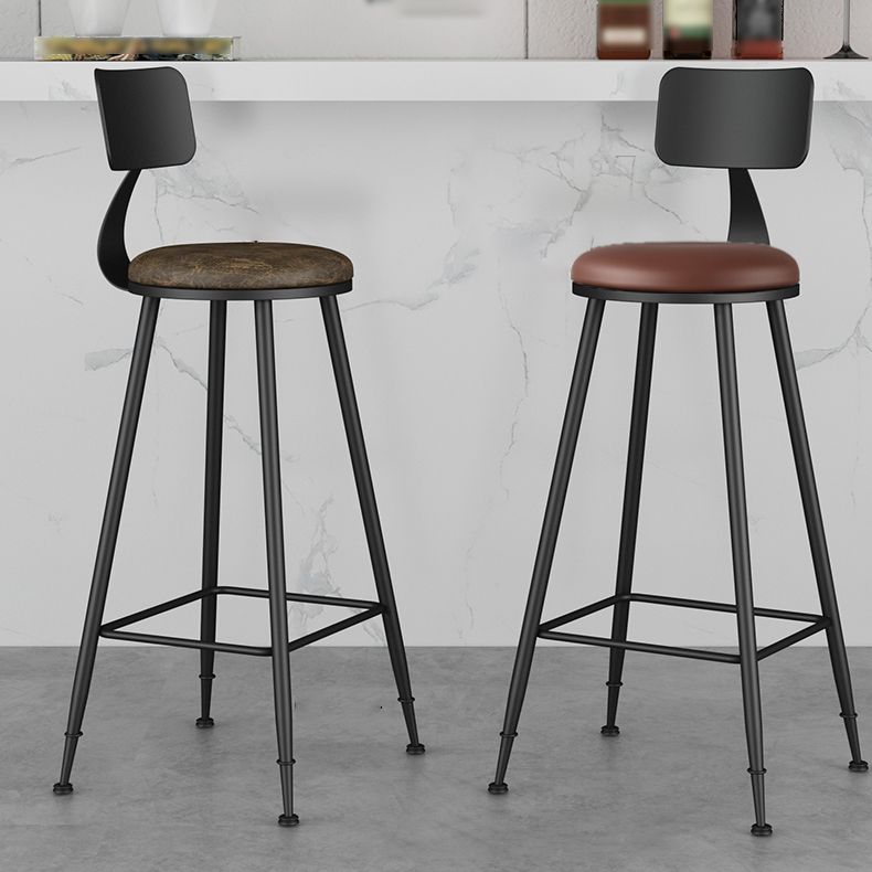 Industrielle armlose Rückenlehne Counterhocker Iron Barhocker mit Lederkissen