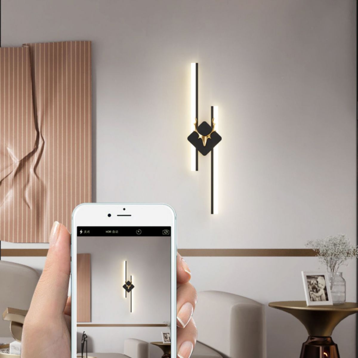 Linear Shape Metal Wall Lights Modern Style 2 Light Wall Mount Lamps in Black