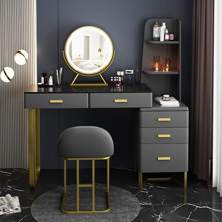 Luxurious Stone Top Makeup Vanity Table Stool Set 51.18" H 5-Drawer Dresser