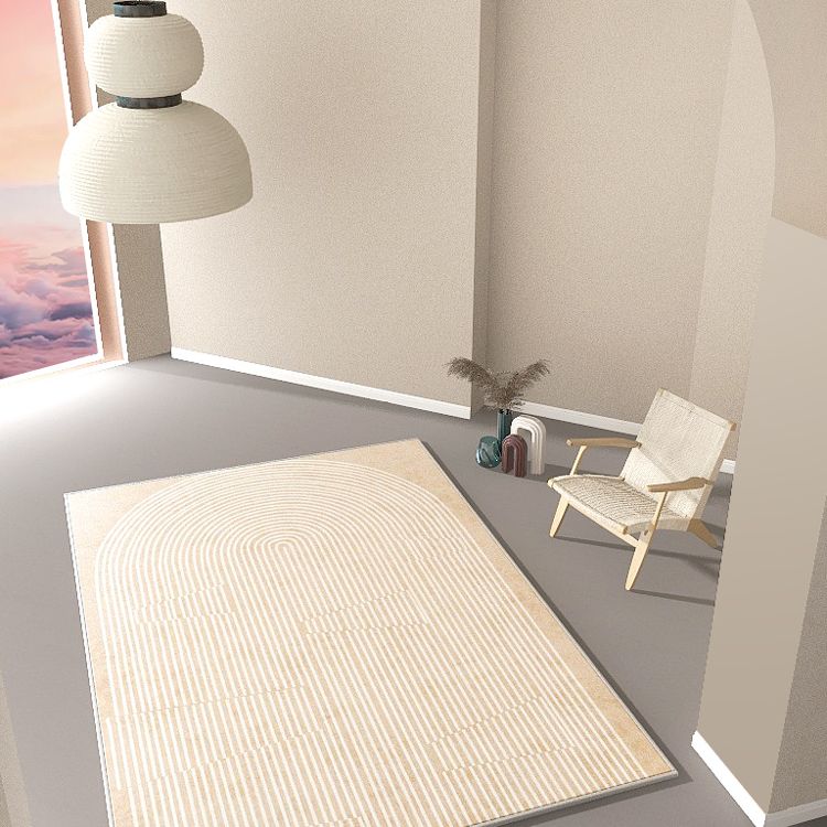 Solid Color Relaxing Area Rug Polyester Geometric Lines Print Rug Non-Slip Backing Indoor Rug for Living Room