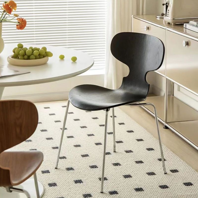 Metal and Wood Armless Dining Chairs Contemporary Side Chair Set