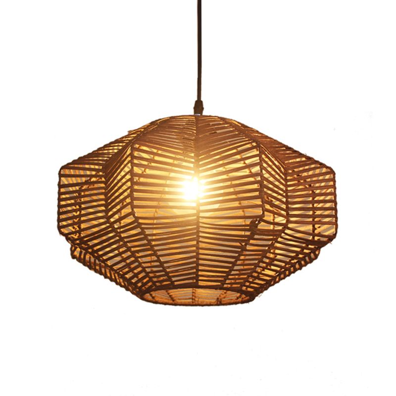 Laser Cut Pendant Lighting Japanese Rattan 1 Bulb Ceiling Suspension Lamp in Coffee