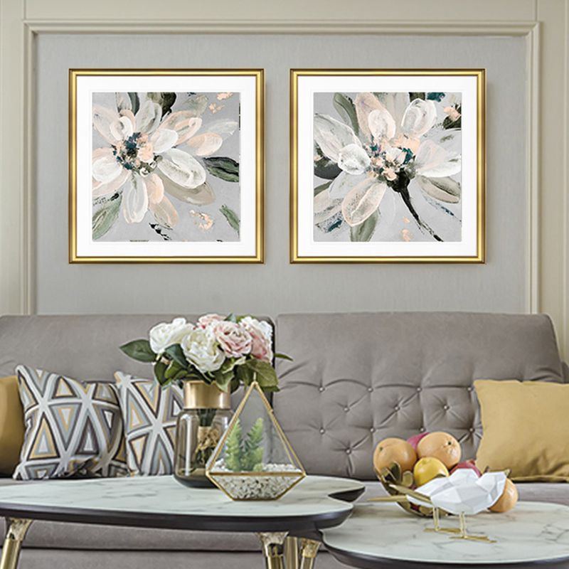 Contemporary Bloomy Flower Canvas Print Textured Soft Color Painting for Home Interior