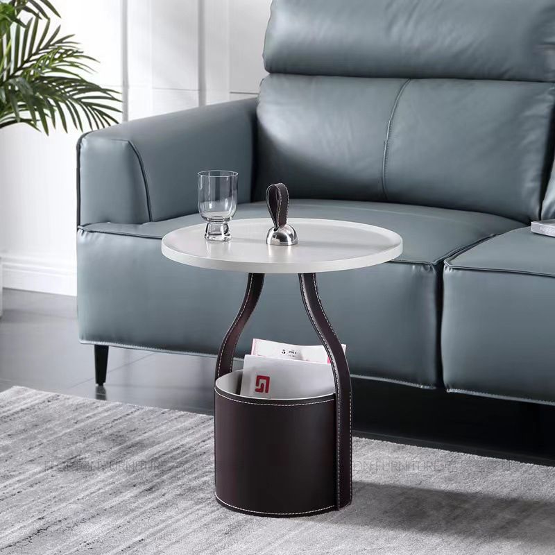 Contemporary Living Room Round with Storage Pedestal Side Table