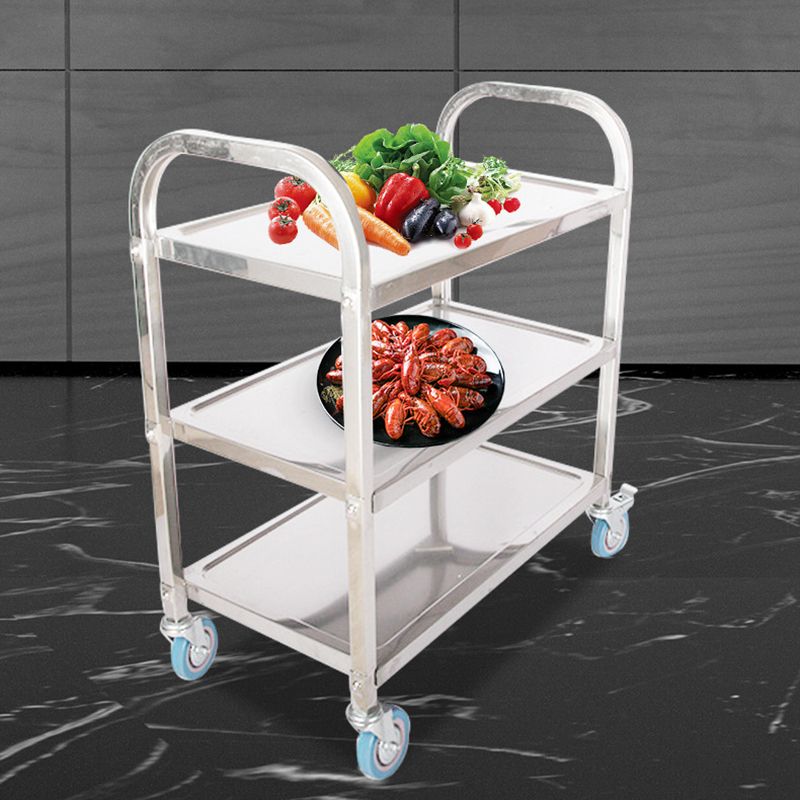Modern Style Metal Prep Table Rectangular Rolling Prep Table for Dining Room