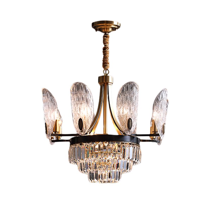 Minimalistischer Sputnik -Anhänger Kronleuchter 12 Lichter klar strukturiertes Glas Deckenlicht in Schwarz und Gold mit gestufter Kristall