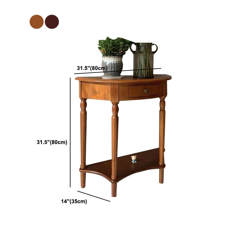 Rubbered Wood Console Table Solid Wood Accent Table with Drawer and Shelf