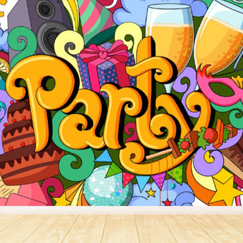 Bright Graffiti Graphic Mural Wallpaper Contemporary Non-Woven Wall Covering, Customised