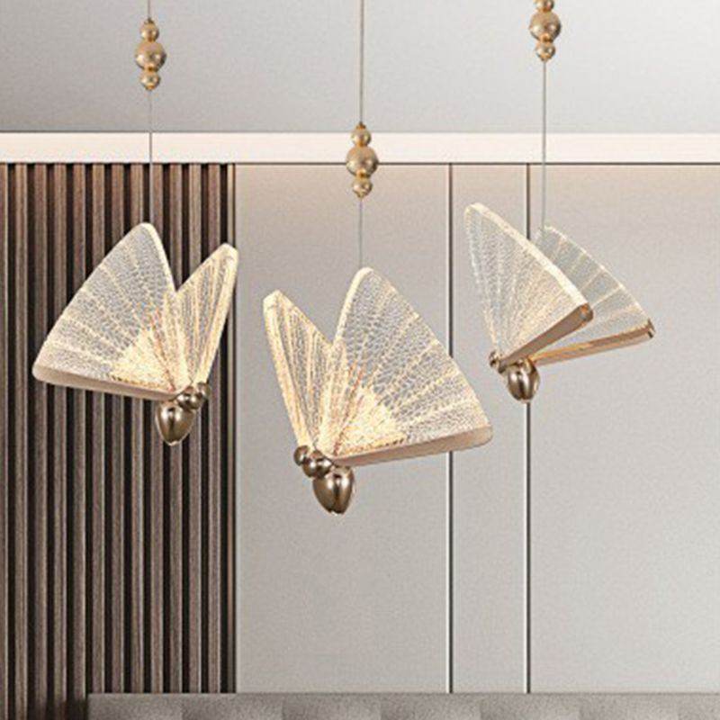 Acrylic Butterfly Suspension Lighting Art Deco LED Pendant Light Fixture for Bedroom