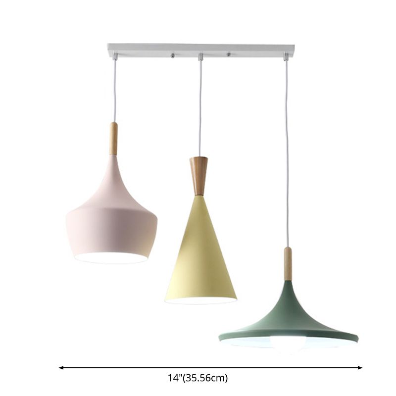 Pink-Yellow-Green Shaded Pendant Lamp Macaron 3-Light Metal Multiple Hanging Light for Dining Room