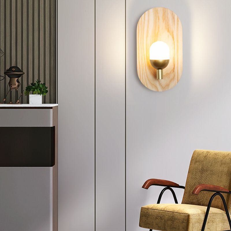 Single Contemporary Beige Metallic Shaded Wooden Wall Mounted for Foyer