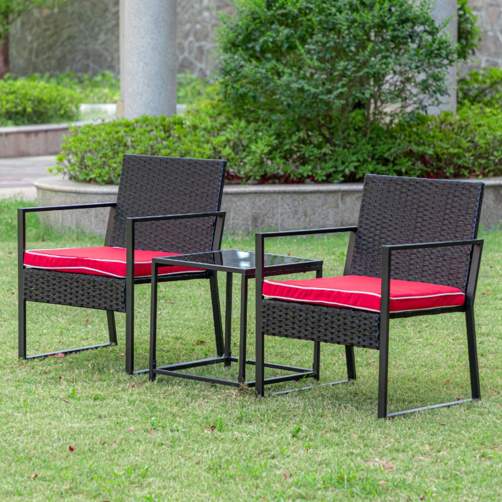 Modern Style Bistro Table Set Wicker 3 Pieces Bistro Table Set