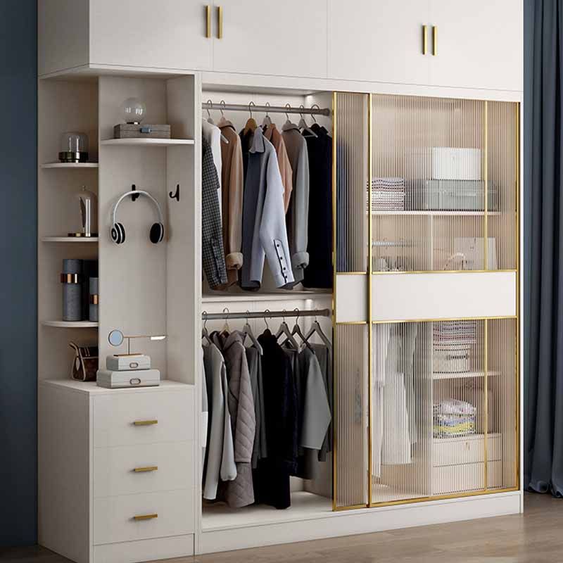 White Engineered Wood Wardrobe Closet Sliding Wardrobe Armoire
