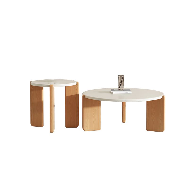 3 Legs Coffee Table Contemporary Solid Wood Round Cocktail Table