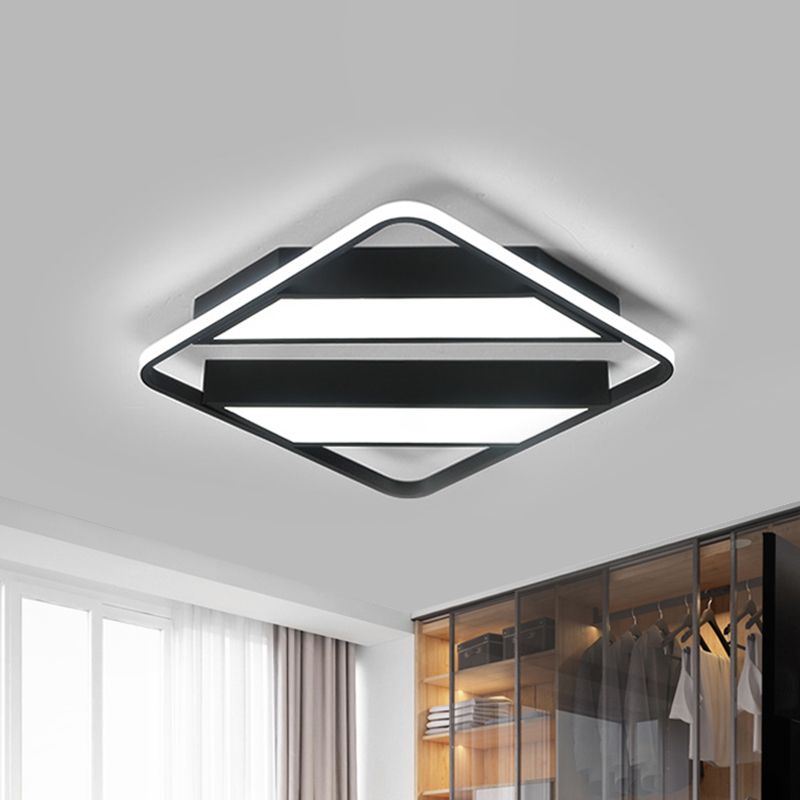 Symmetrical Trapezoid Shade Flush Light Fixture Modern Metal Integrated LED Black/White Ceiling Flush Mount for Bedroom in Warm/White
