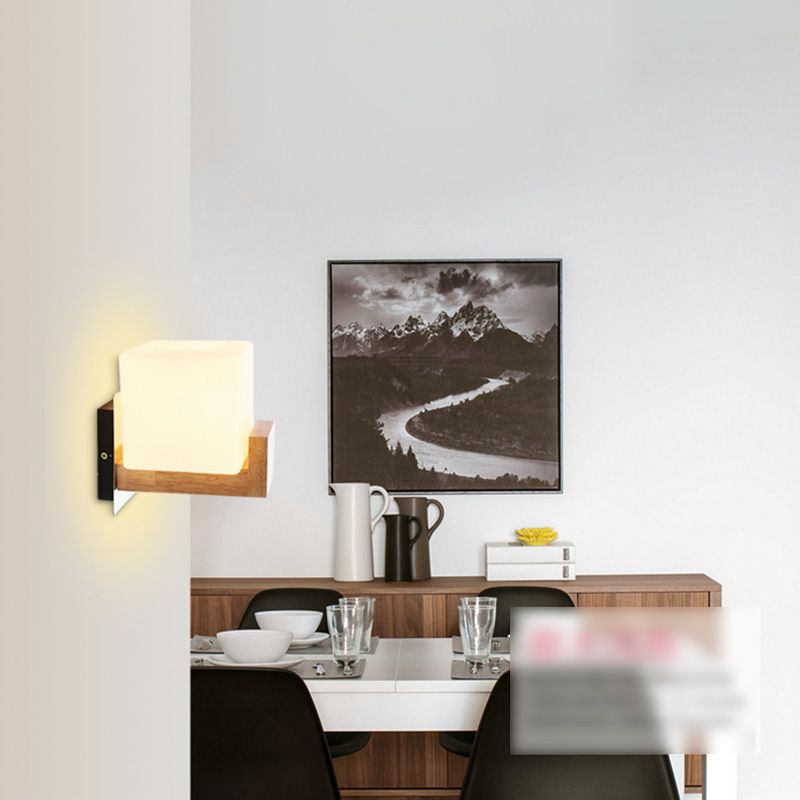 Wood Squared Wall Sconce Lighting Minimalist Style Wood Wall Mounted Light Fixture