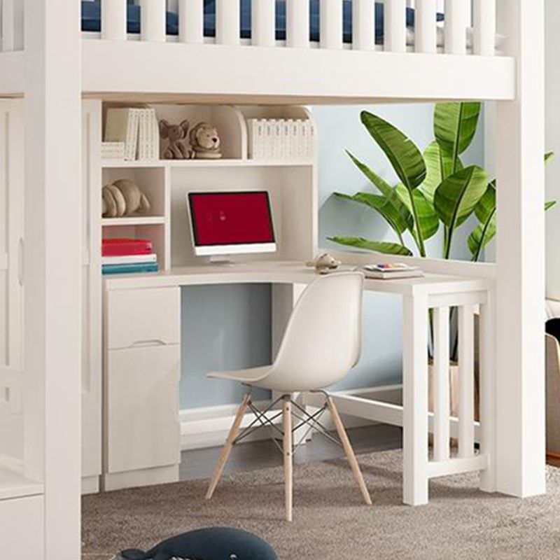 Modern Solid Wood Loft Bed Natural Storage Kids Bed with Guardrails