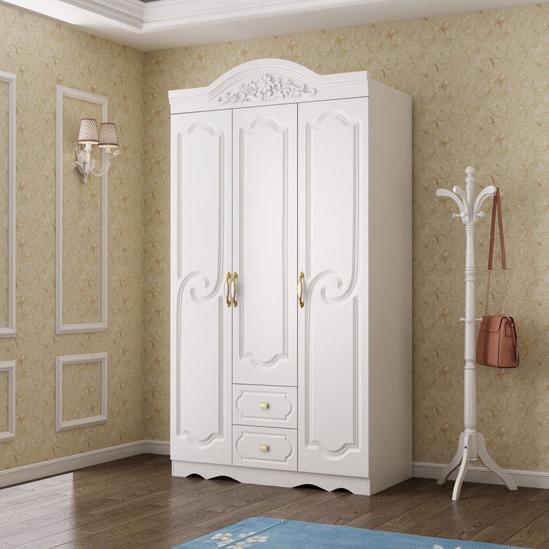 White Colour Wooden Wardrobe 2-Drawer Soft Close Door Wardrobe Closet