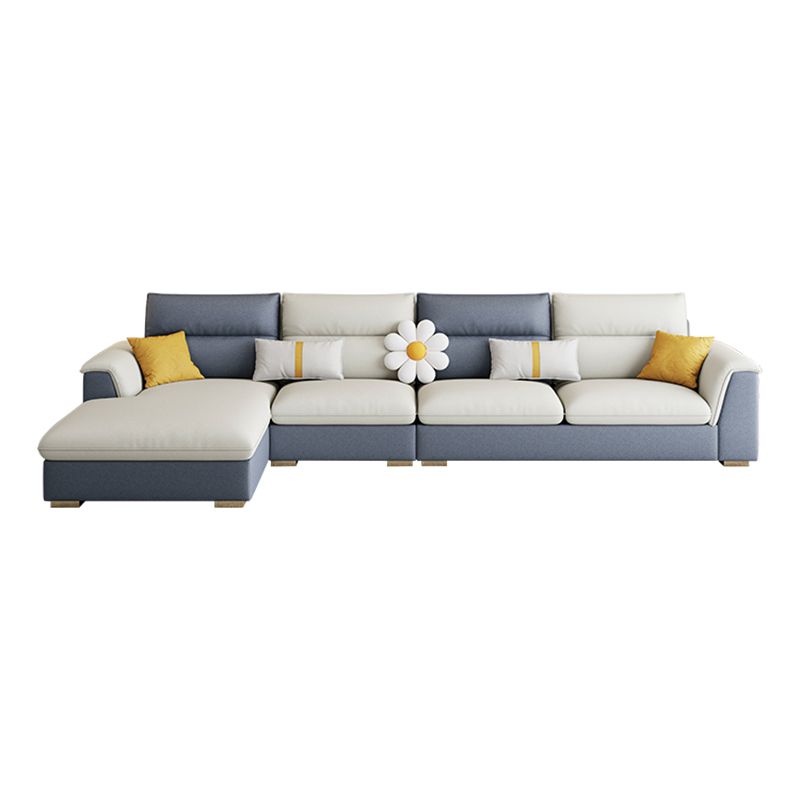 Glam Faux Leather Sofa & Chaise Square Arm Sofa for Living Room