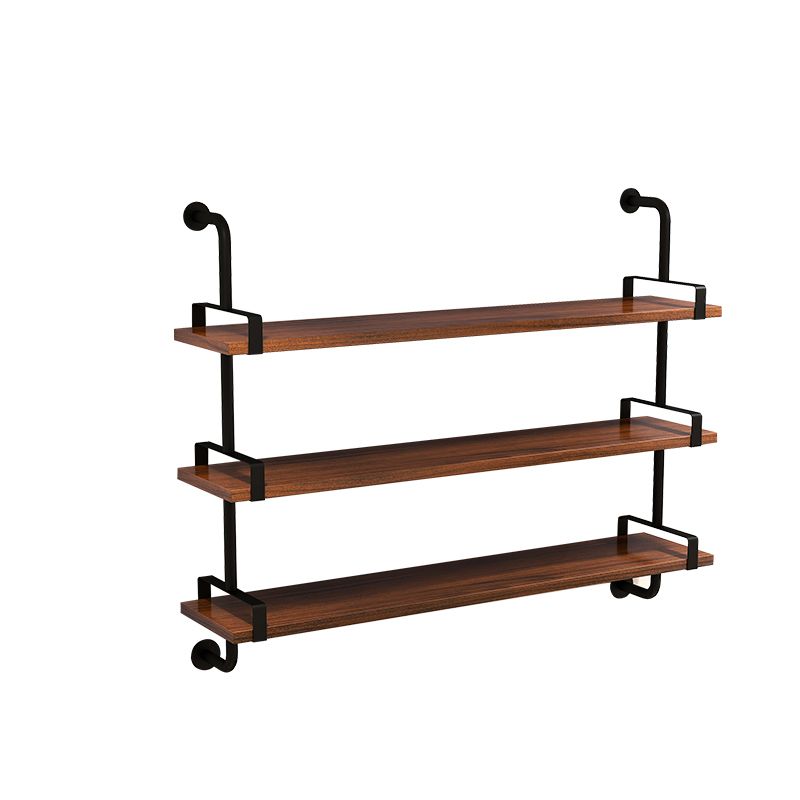 Industrial Wall Unit Bookshelf Black Iron Frame Brown Solid Wood Shelf Bookshelf