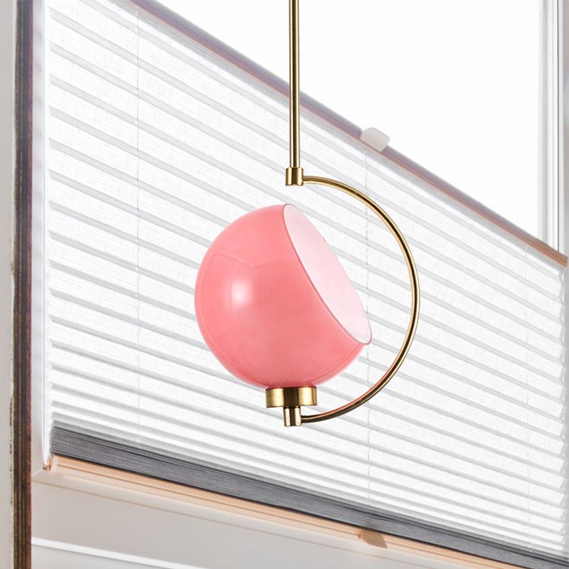 Metal Dome Pendant Light Fixture Modernism 1 Bulb Pink Down Lighting for Bedroom