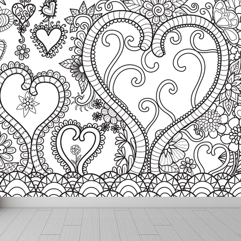 Black and White Doodles Mural Wallpaper Fantasy Kids Moisture Resistant Wall Art