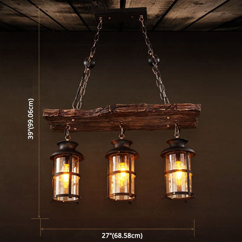 Rectangle Wood Chandelier Pendant Light Industrial Bar Ceiling Hanging Light Fixture in Black