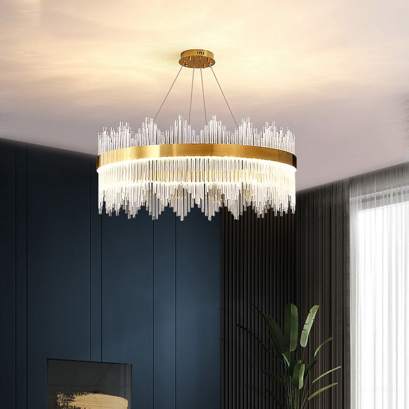 Modern Artistic LED Pendant Light Crystal Circular Chandelier for Living Room
