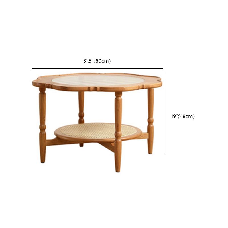 4 Legs Coffee Table No Distressing Solid Wood Coffee Table with Shelf