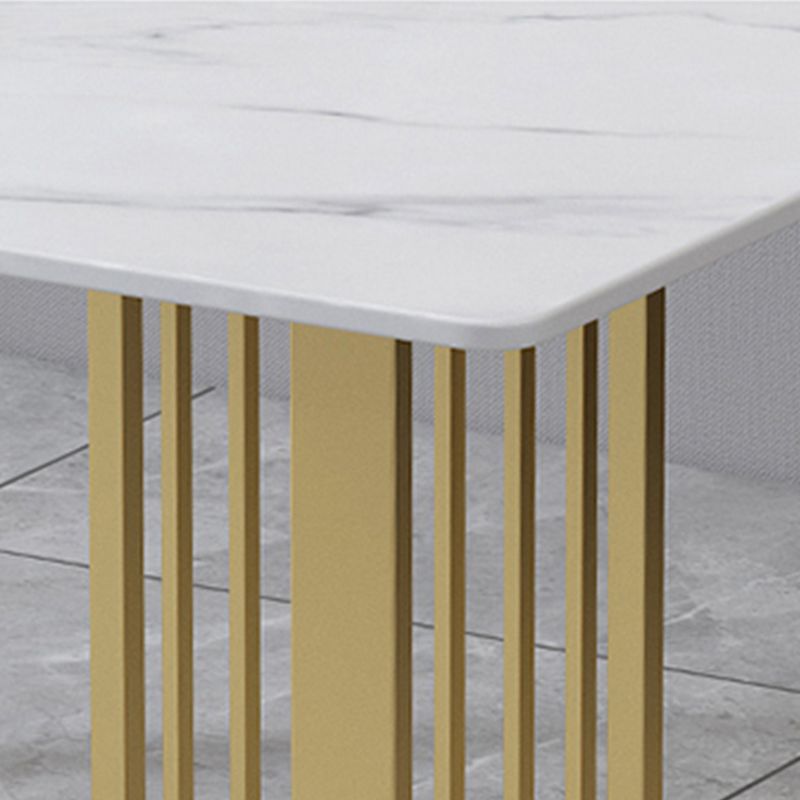 Glam Stone Dining Table Rectangle Iron Table with Golden Double Pedestal Table
