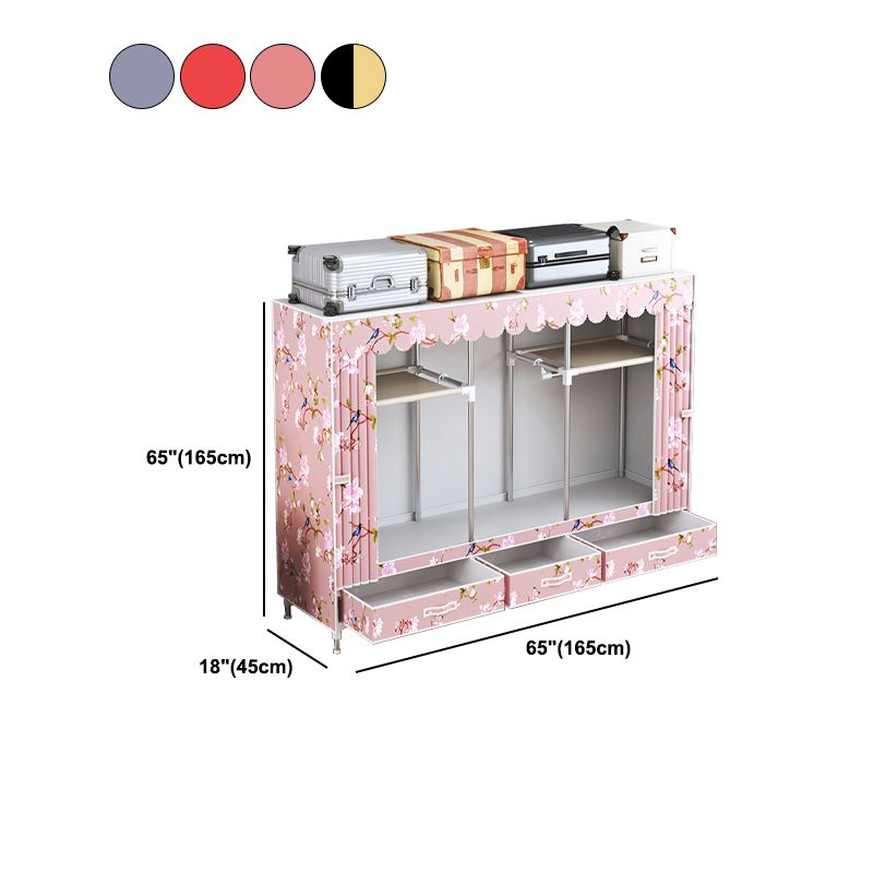 Modern Style Wardrobe Armoire Silver Steel Frame Wardrobe with Drawer