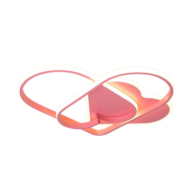 Minimalist LED Ceiling Mounted Fixture Pink Twisting Heart Flush Pendant Light with Acrylic Shade for Bedroom