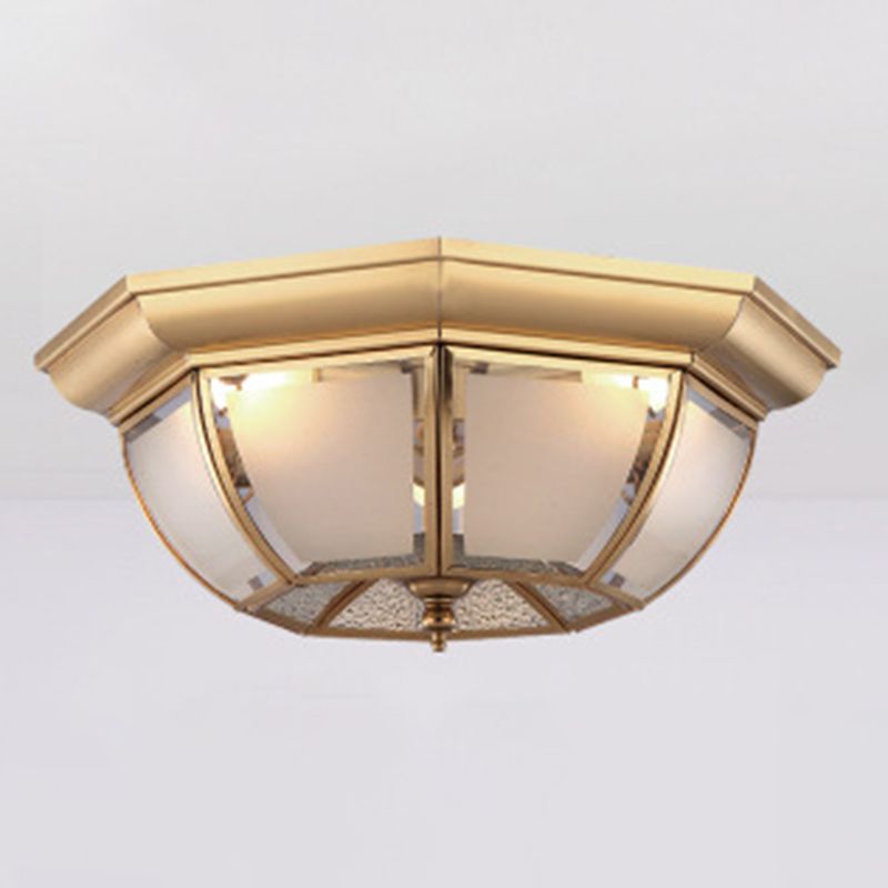 Minimalist Bowl-Shaped Close to Ceiling Lighting Glass Ceiling Mounted Light in Brass