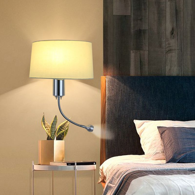 Modernism Metal Wall Light Polish Finish Fabric Shaded Lighting for Bedroom