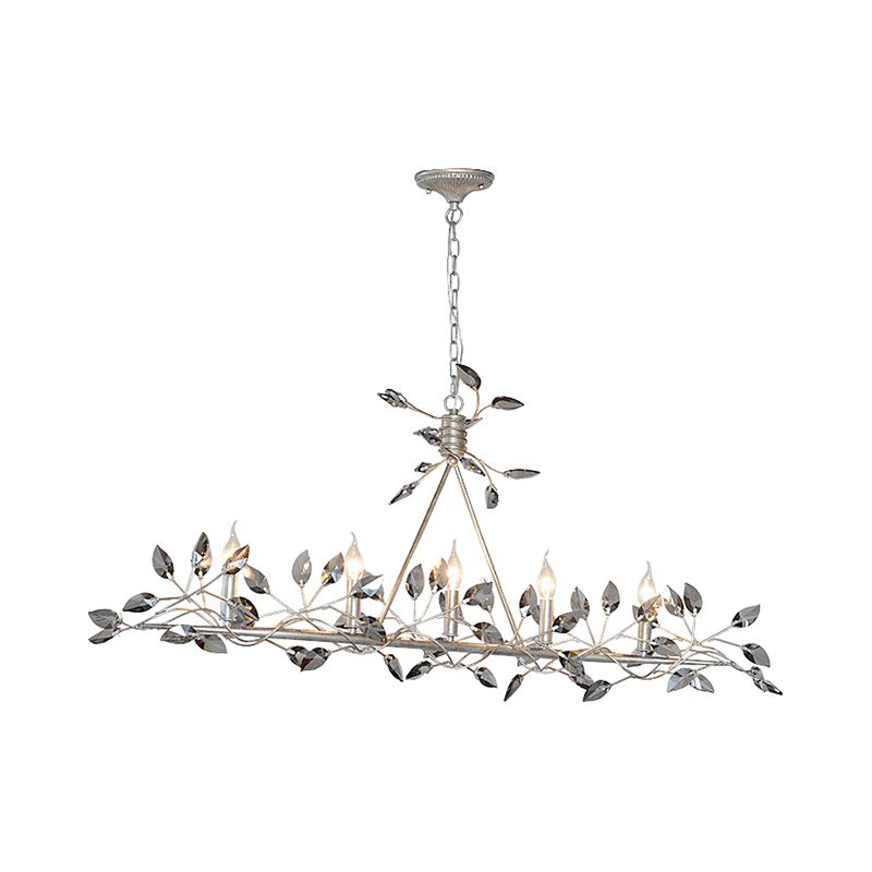 Silver/Gold Leaf Island Pendant Modernism Crystal 5 Heads Hanging Light Fixture for Dining Room